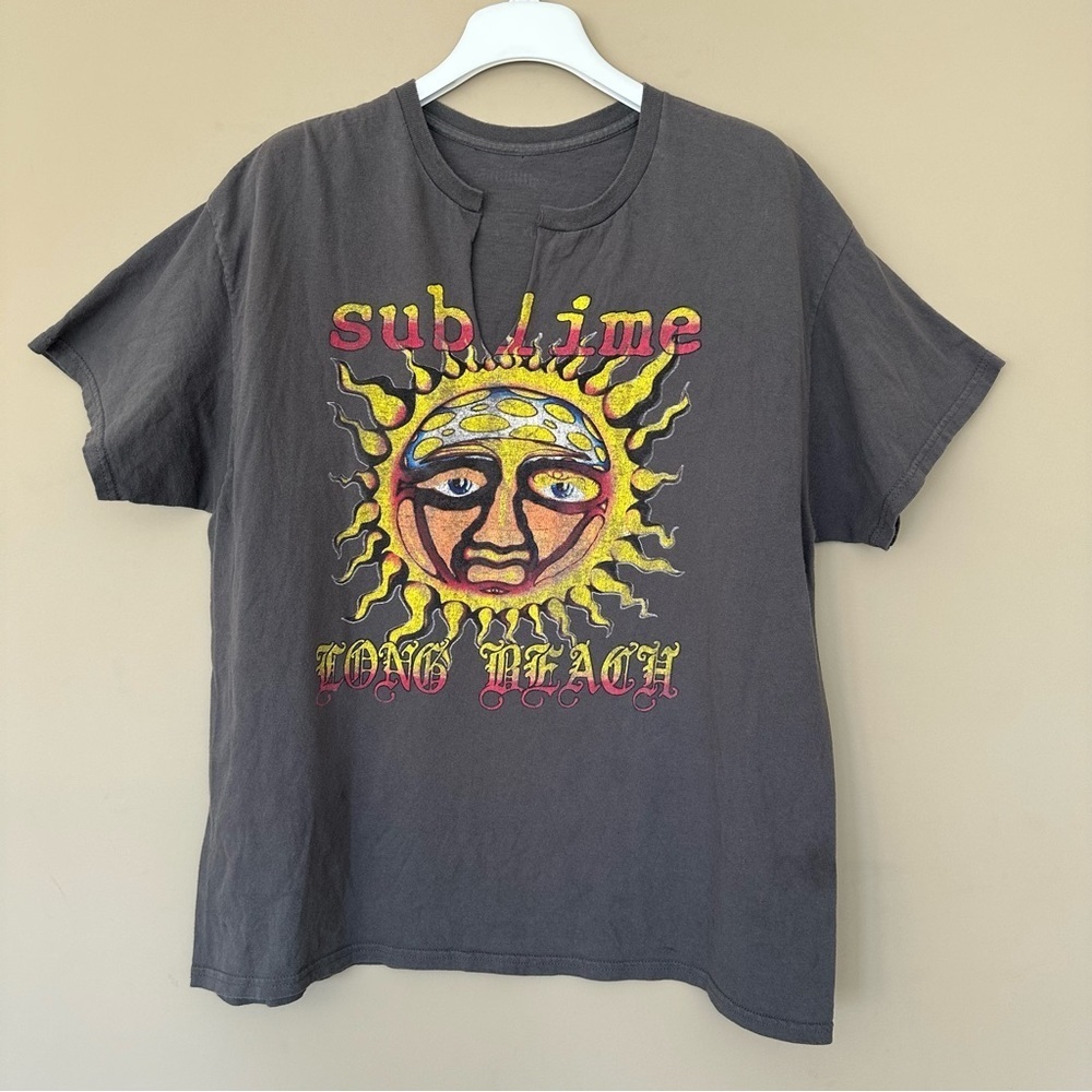 Vintage Band Tee XL Sublime Tshirt Sun Long Beach Trashed Gray Seamless Y2K 90s
